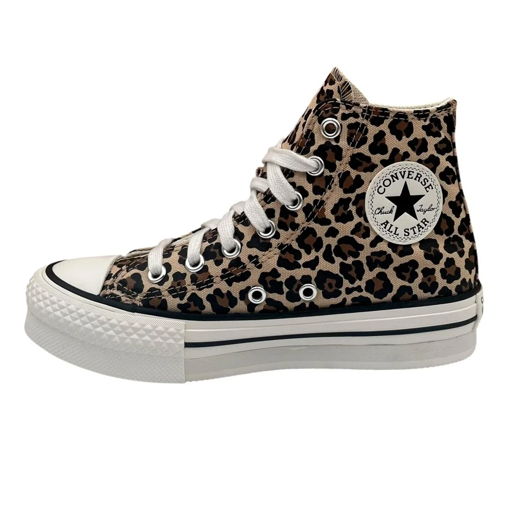 Converse Chuck Taylor Lift Youth Girls High-Top Sneakers Size 1 Vintage Leopard